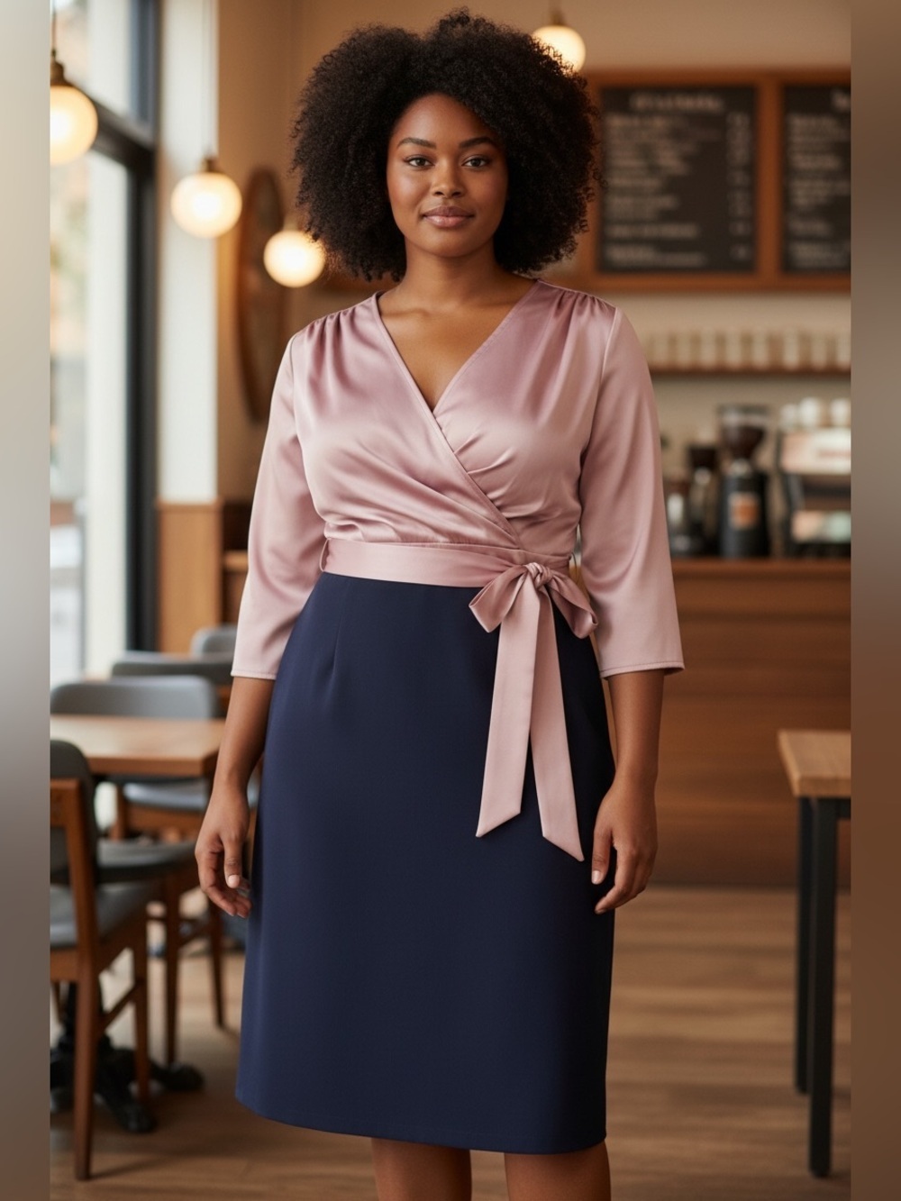 Grace Karin Pink and Black Midi Wrap Dress, size Large